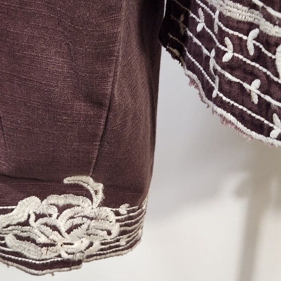 New Direction Women Brown Embroidered Long Sleeve Denim Jacket Size L Western - Picture 5 of 14